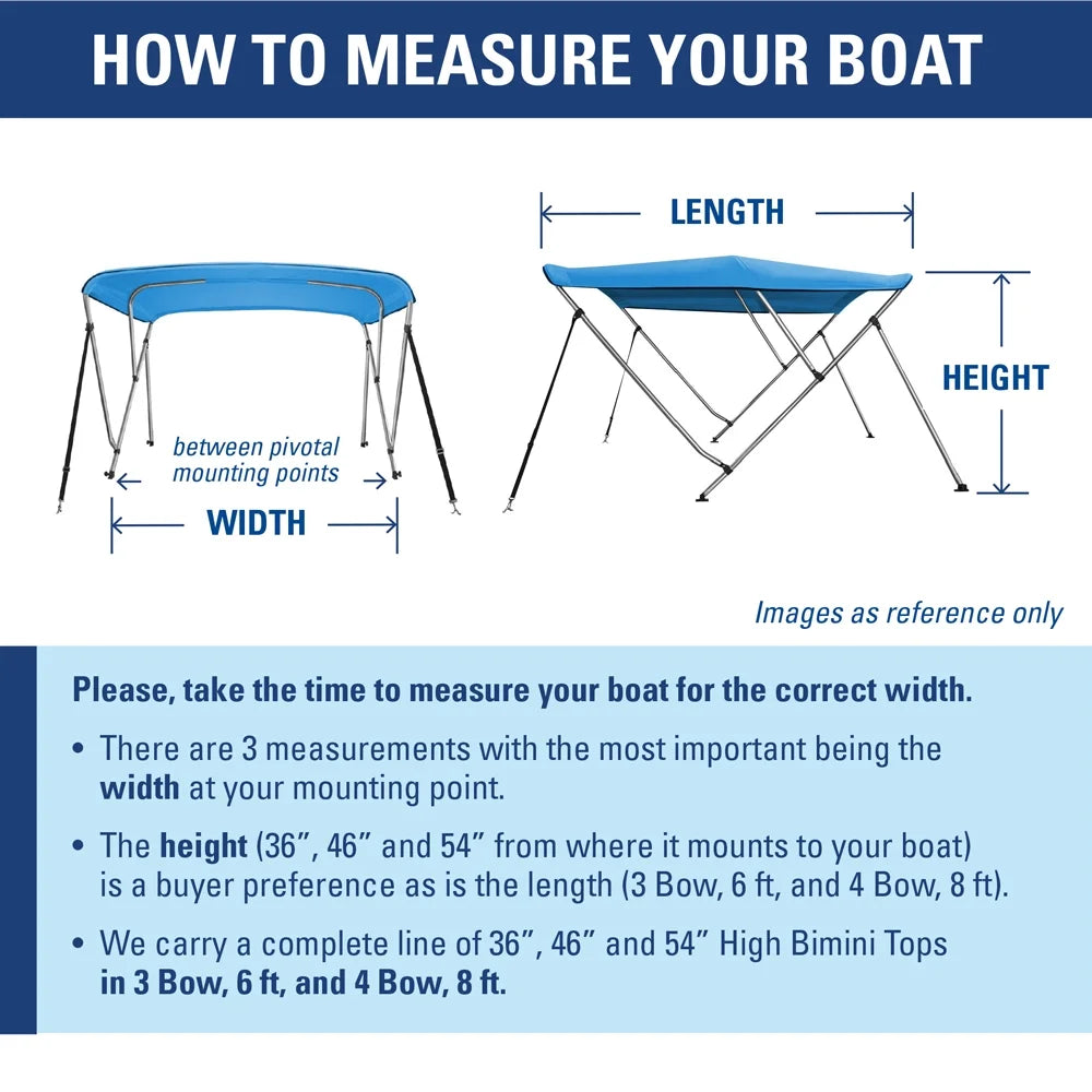 Bimini Top Boat Cover 46" High 3 Bow 6' ft. L x 73" - 78" W Solution Dye