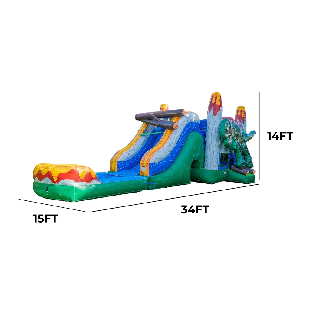T-Rex Dinosaur Inflatable Water Slide Bounce House Combo with Splash Pool for Kids and Adults (with Air Blower), Commercial Grade