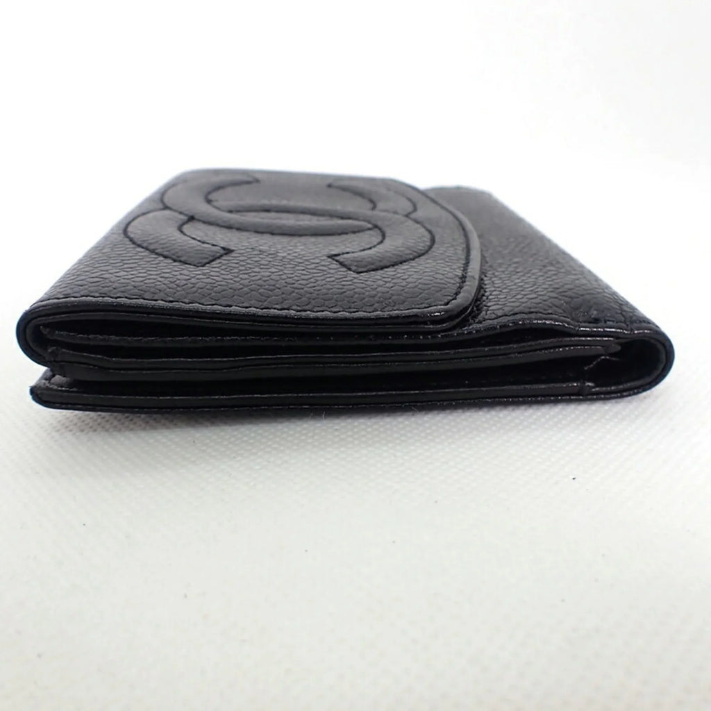 Pre-Owned  Chanel caviar skin black trifold wallet (Good)