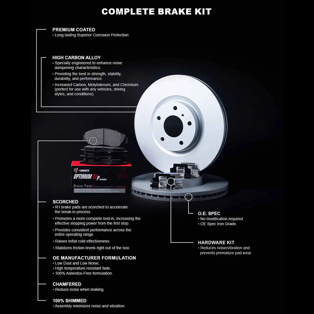 R1 Concepts Wduh1 76175 R1 Concepts Carbon Series Brake Rotors With 5000 Oep Fits select: 2004-2007  , 2004-2009