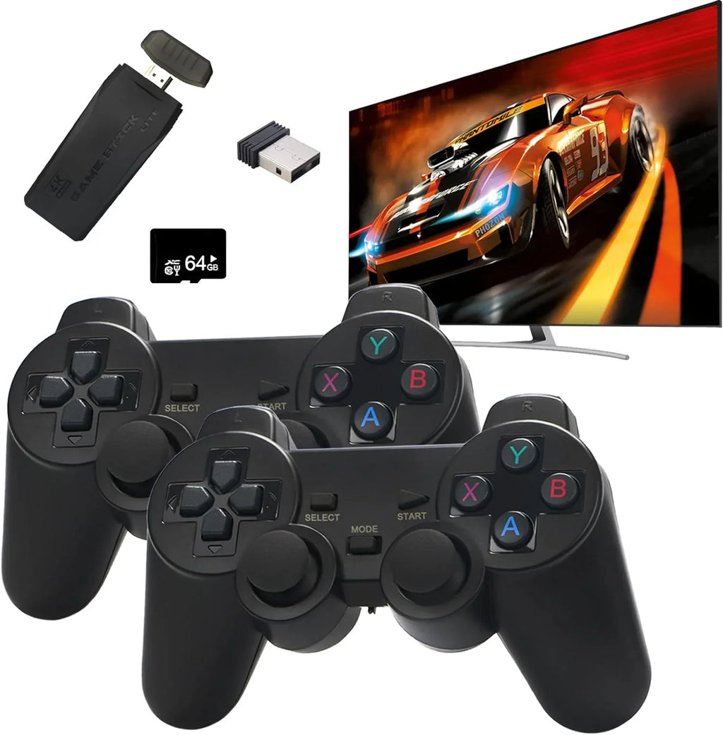 Wireless Retro Game Console, Plug and Play Video Game Stick Built in 10000+ Games,9 Classic Emulators, 4K High Definition  Output for  with Dual 2.4G Wireless Controllers