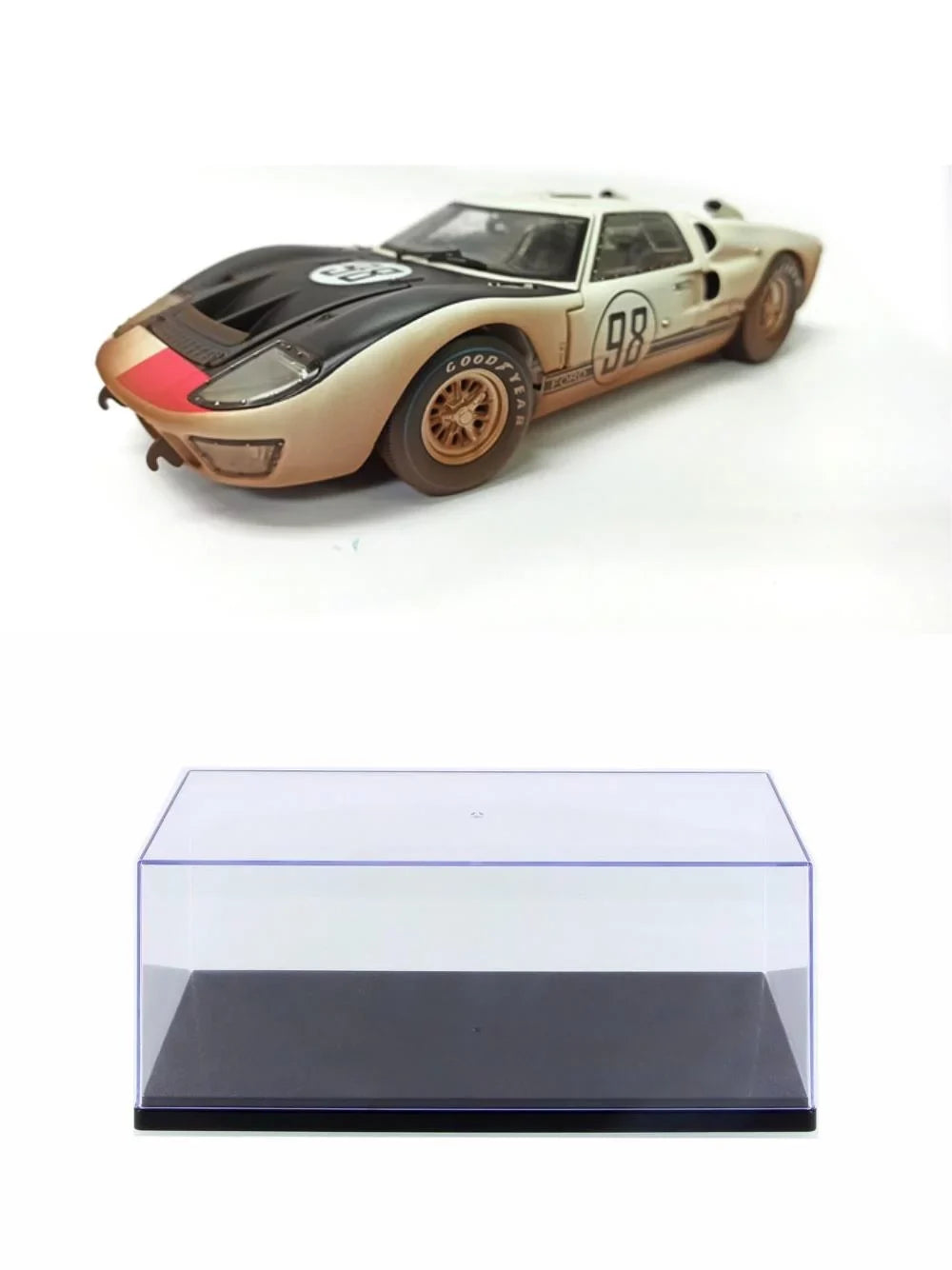 Diecast Car w/Display Case - 1966 Ford -40   #98 After Race (Dirty Version), White - Shelby Collectibles SC432W - 1/18 scale Diecast Model Toy Car