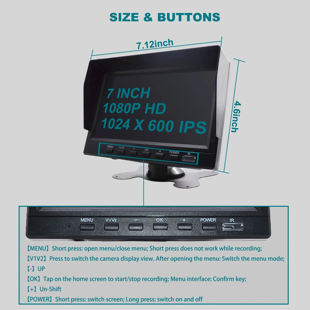 7" Monitor  Driving Video Recorder with  for  Truck Bus+2 Backup Camera