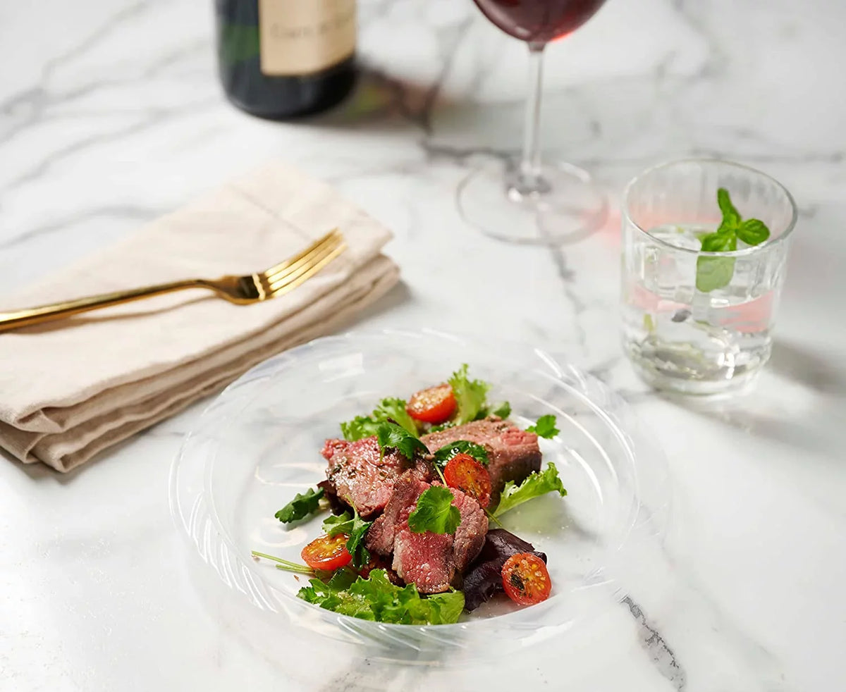 9 Inch Clear Plastic Plates 200 Bulk Pack - Disposable Plates for  Party Dinner Travel and Events, Microwavable Recyclable