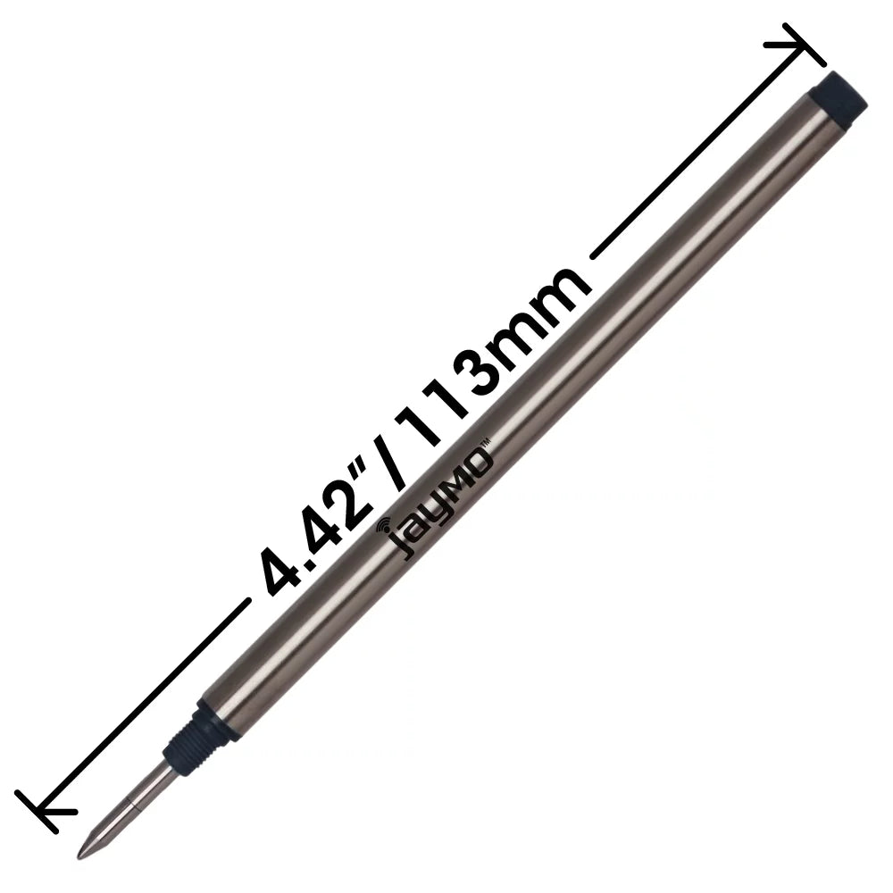 Jaymo Replacement for Montblanc 105158 - Measures 4.44 in / 113 mm Long - Rollerball Pen Refill - 12 Black
