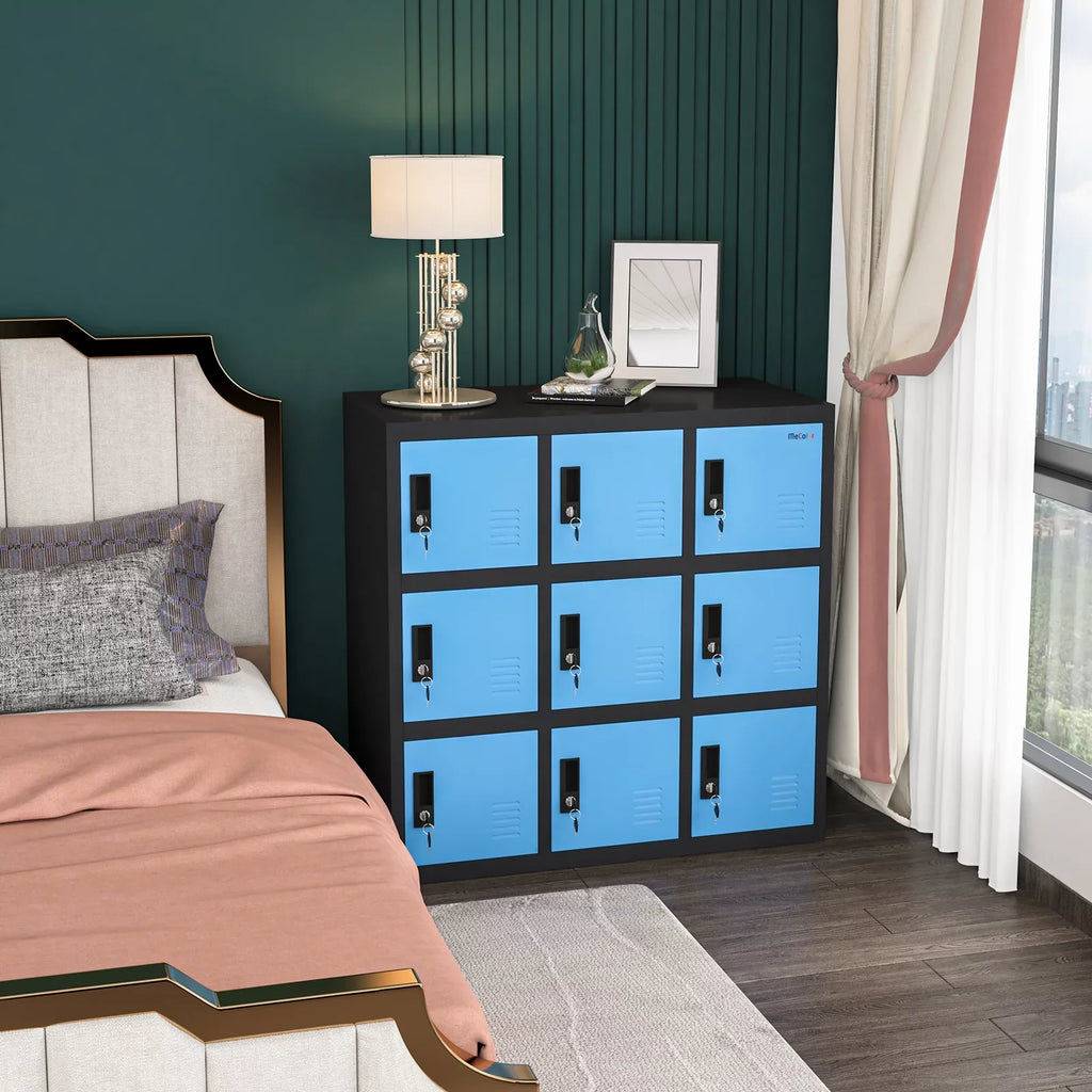 mecolor metal kids locker for girls bedroom and playroom storage for clothes,bags,toys and book (blue, 9d)