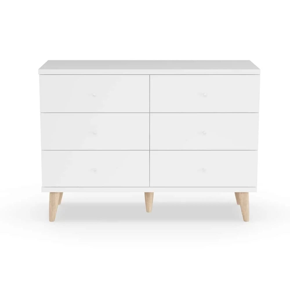 Denhour   Mid-Century Modern White 47-inch Wide 6-Drawer Dresser with Knobs by