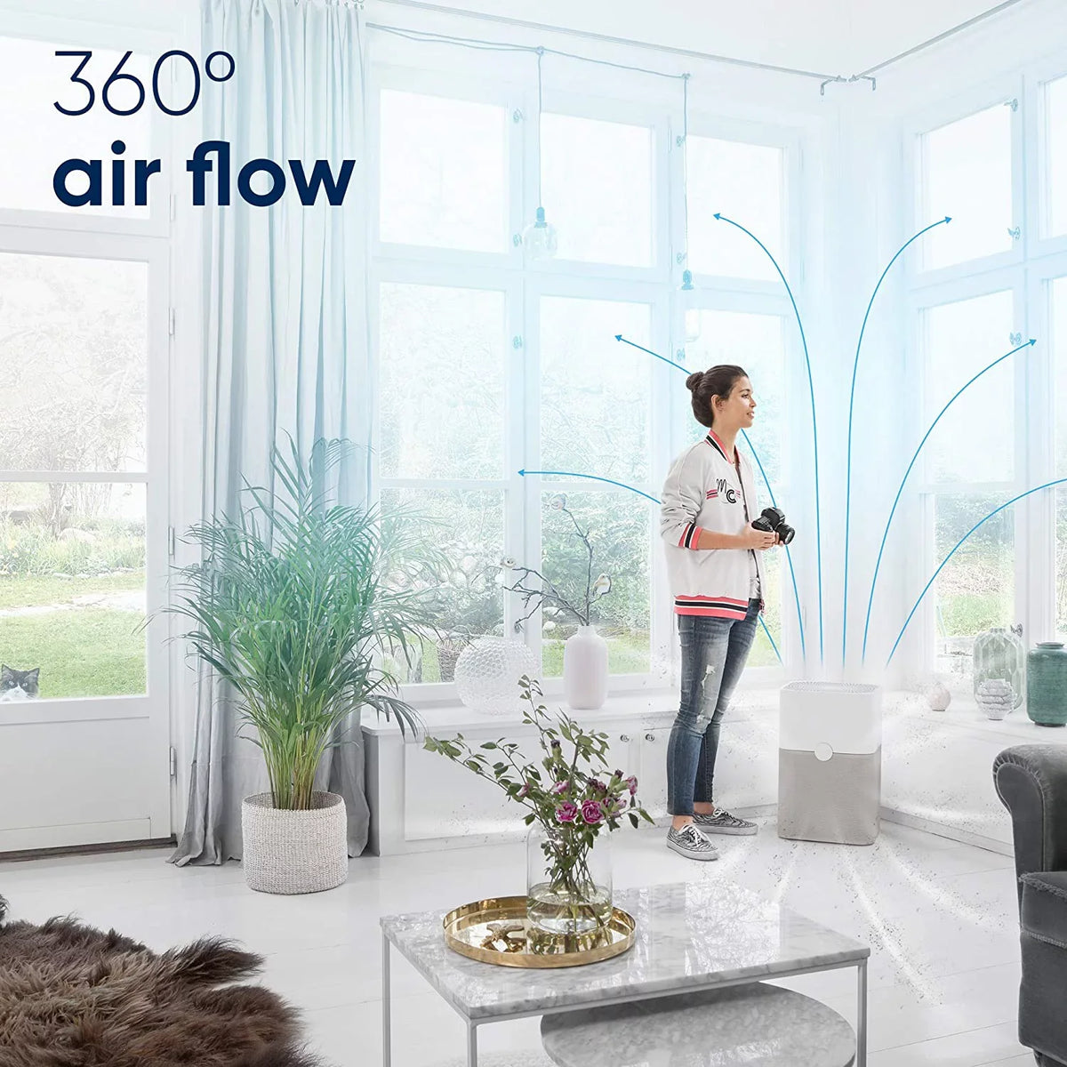 Blueair Blue Pure 211+ Air Purifier 3 Stage with Two Washable Pre-Filters, Particle, Carbon Filter, Captures Allergens, Odors, Smoke, Mold, Dust, Germs, Pets, Smokers, Large Room