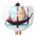 60 inch Round Beach Towel Blanket Venice Gondolier Transports Woman in Gondola Flat Italy Boat Travel Circle Circular Towels Mat Tapestry Beach Throw