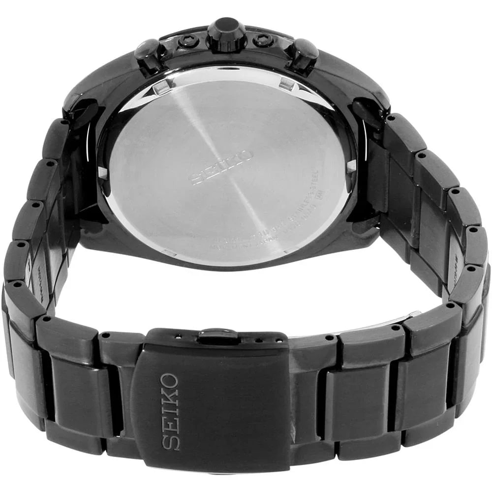 Seiko Men's Solar Chronograph Stainless Watch - Black Bracelet - Black Dial - SSC203