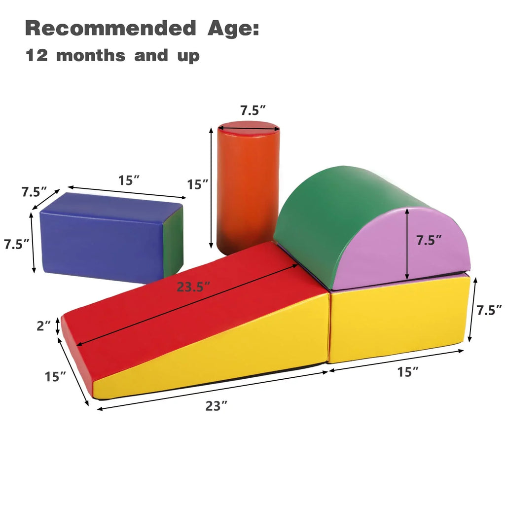 Climb Foam Blocks for Toddler, 5Pcs Soft Baby Climb and Crawl Toy Set Indoor, Red & Yellow