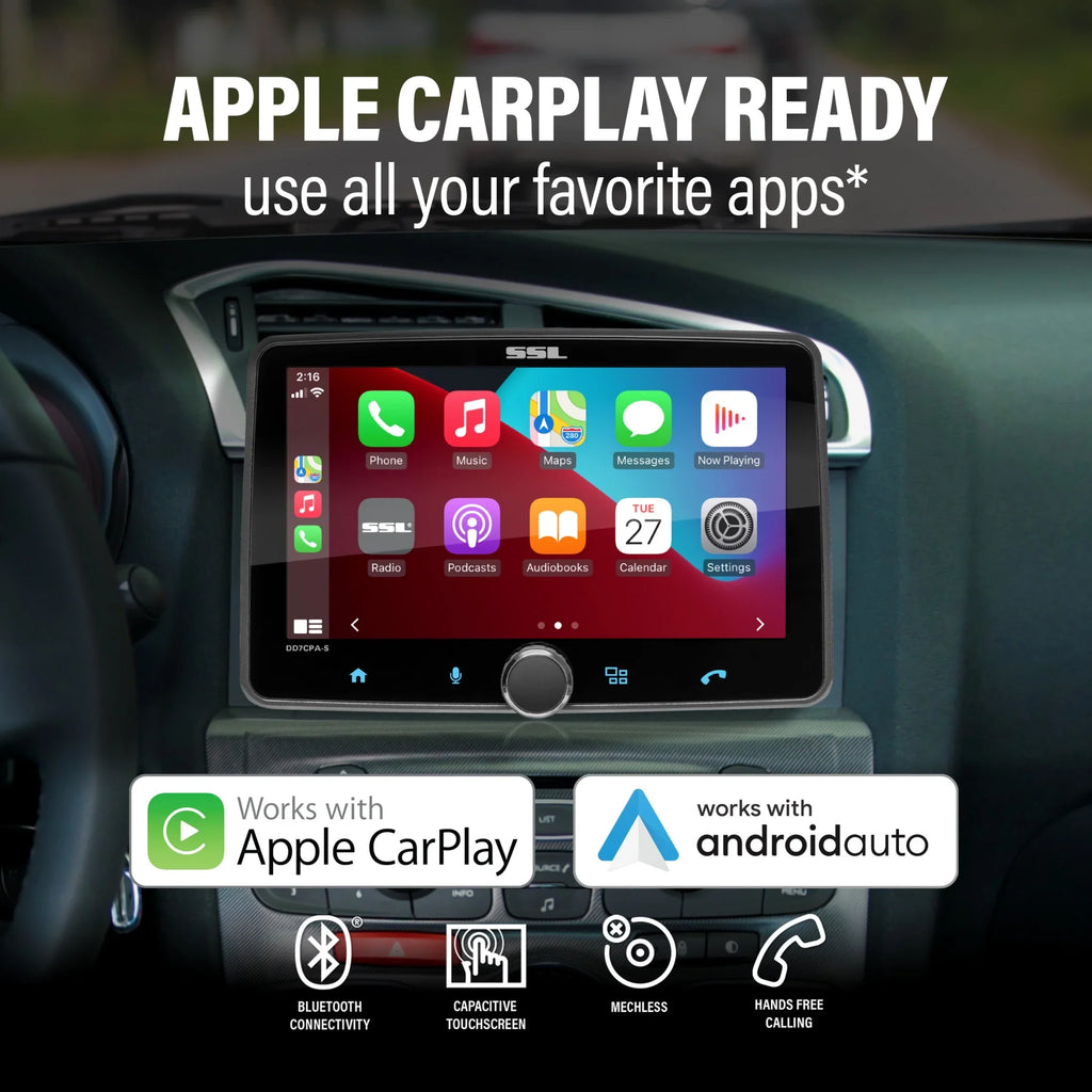 Sound Storm Laboratories DD7CPA-S Car Audio Stereo System - Apple CarPlay, Android Auto, Single Din with 7 Inch Touchscreen, Bluetooth Audio & Calling Head Unit, No  Player, Radio Receiver