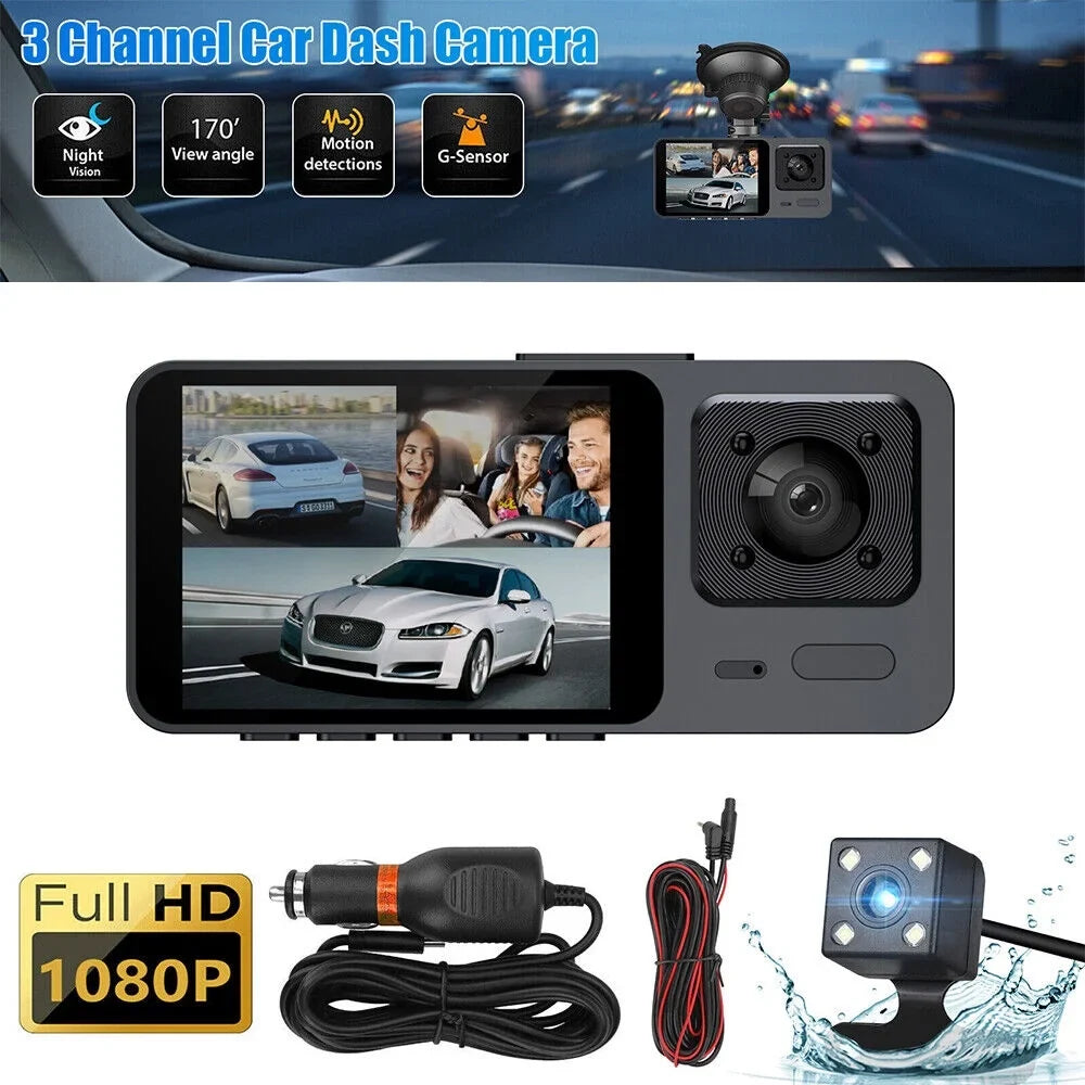 G·  Dual Lens Car Dash Cam Front/Rear/Inside Video Recorder Camera G-sensor