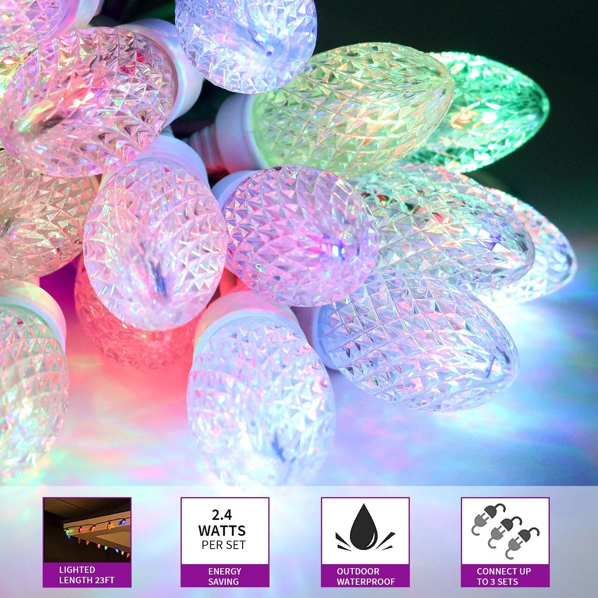 Eva's Light C9 Christmas Lights Outdoor, 23ft 20 Bulbs Color Changing  String Lights Waterproof