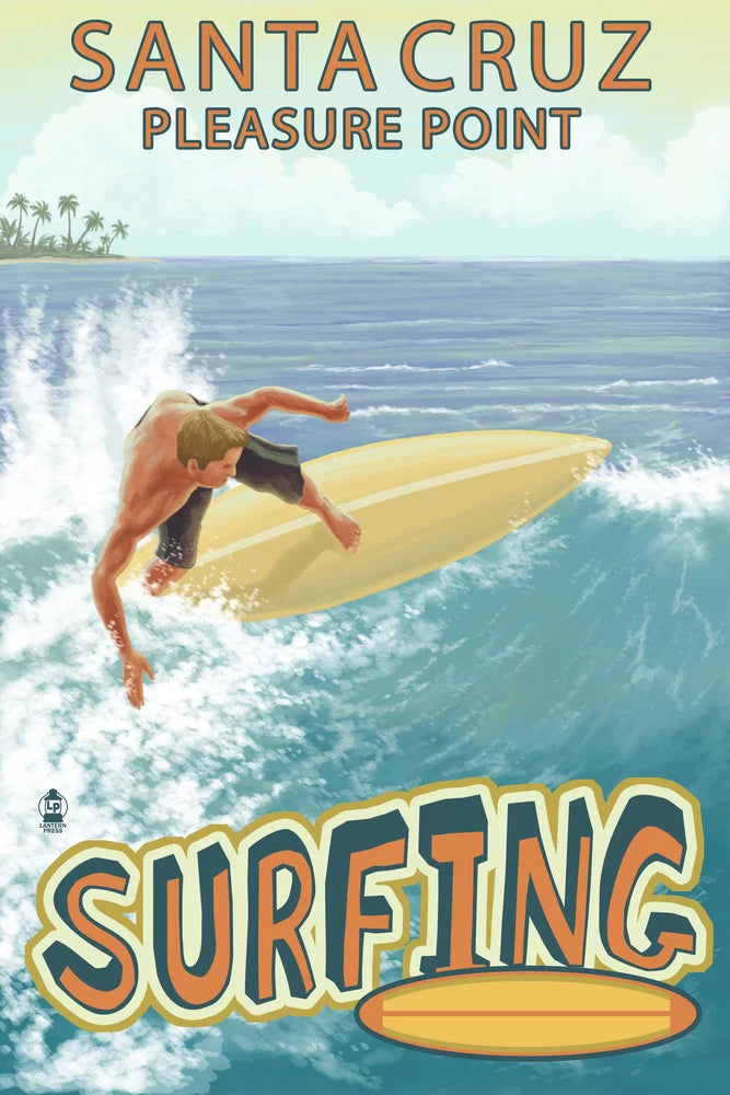 Santa Cruz, California, Pleasure Point Surfer Scene (19x27 inches, Premium 500 Piece Jigsaw Puzzle for Adults and Family, Made in )