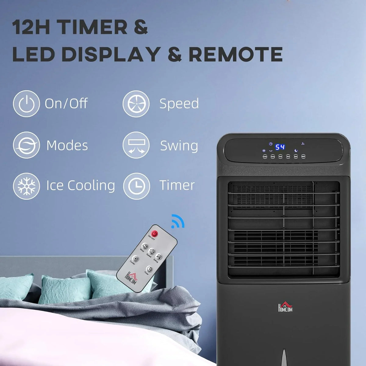 32" Mobile Evaporative Air Cooler, 3-In-1 Ice Cooling Fan Water Conditioner Humidifier Unit with Remote, Timer, Oscillating,  Display, 3.2gal Water Tank for Home Office, Bedroom, Black