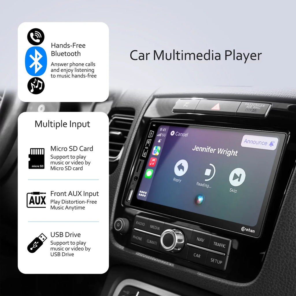 Double Din Car Stereo Bluetooth - Corehan 7 Inch  Touch Screen Car Radio Multimedia Player with Complimentary Backup Camera Compatiable with Apple Carplay, Android Auto, Mirror Link