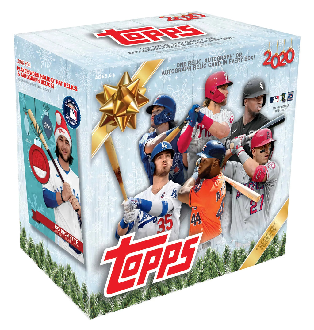 2020 Topps Holiday  Baseball Trading Cards Mega Box- 5 Metallic Holiday parallel cards | 1 autograph, relic, or autograph/relic card