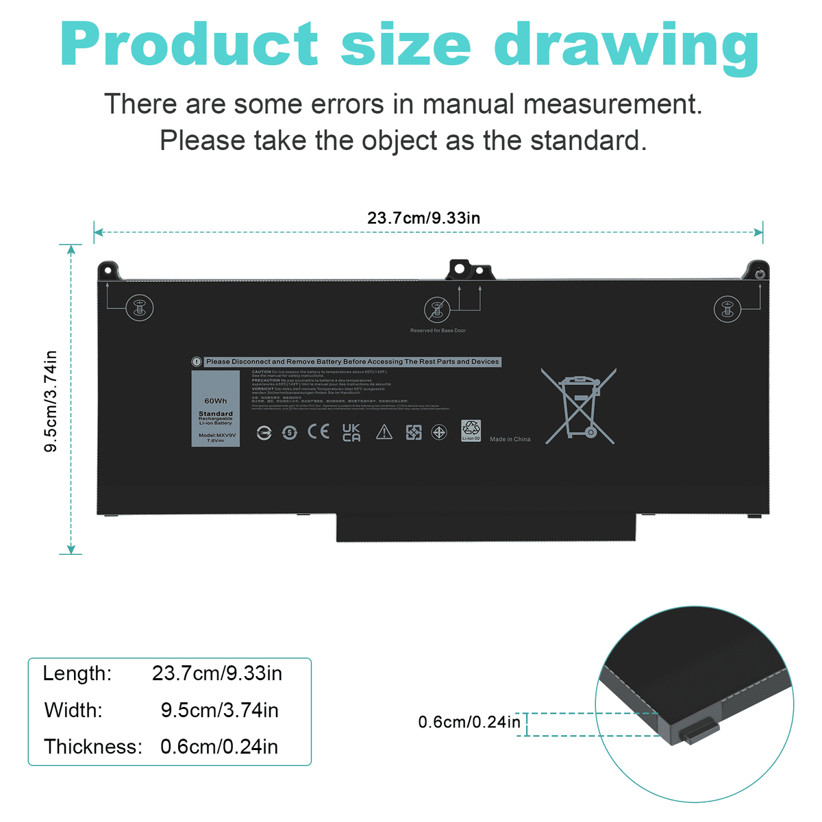 For Dell Latitude 5300 5310 (2-in-1) 7300 7400 60Wh Laptop Battery MXV9V