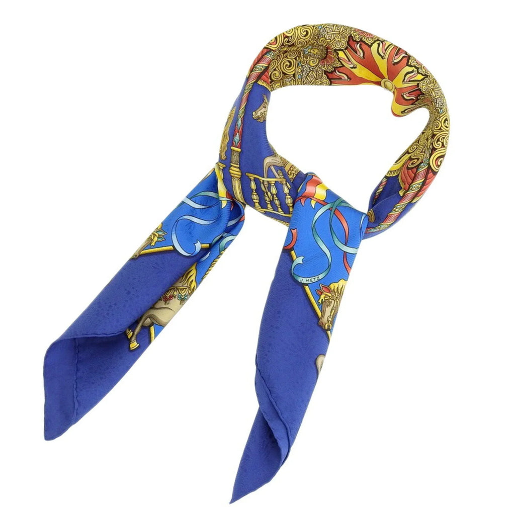 Pre-Owned  KARE90   Amusement Park Horse Carousel Scarf Muffler Silk Blue (Good)