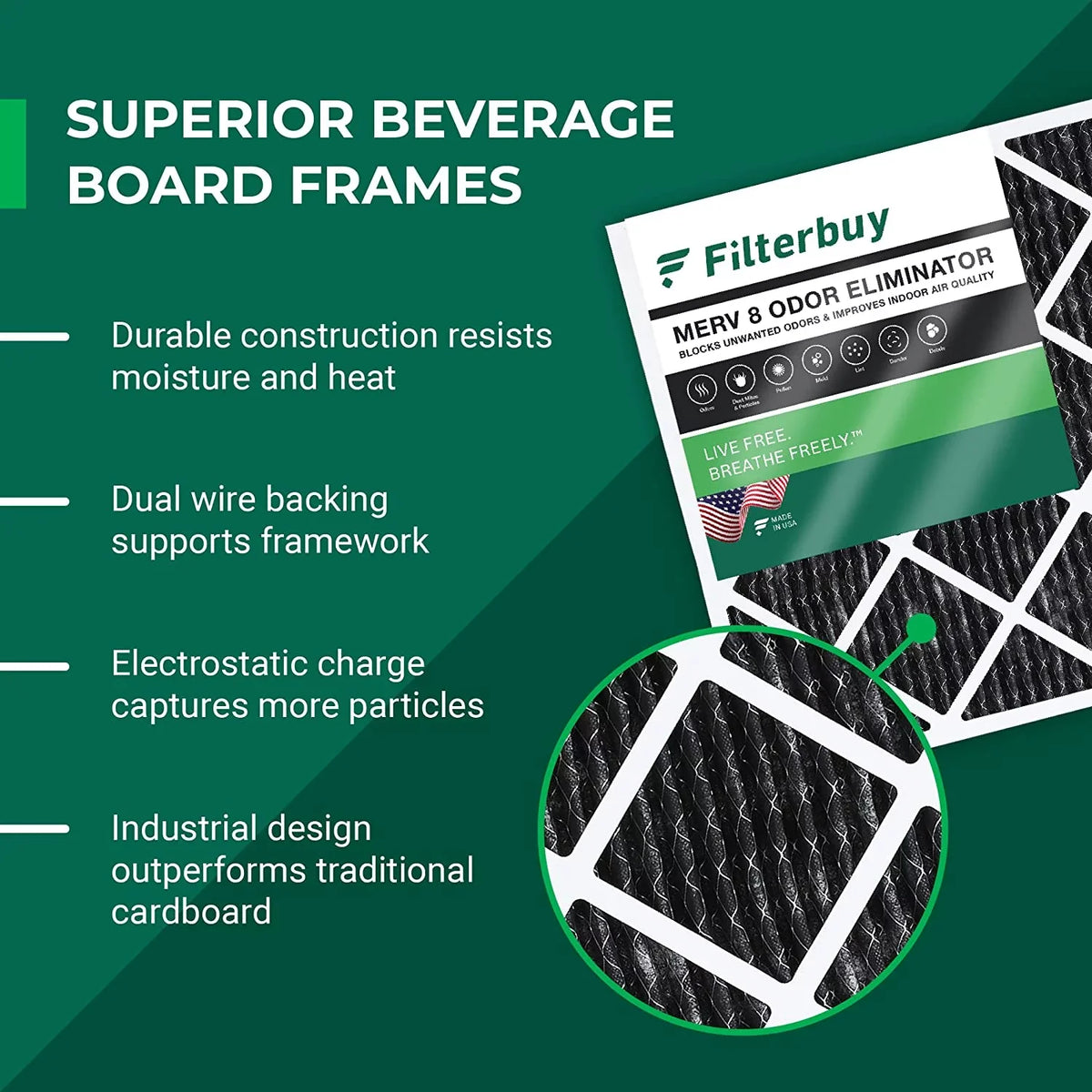 Filterbuy 16x30x1  8 Odor Eliminator Pleated   Furnace Air Filters with Activated Carbon (5-Pack)
