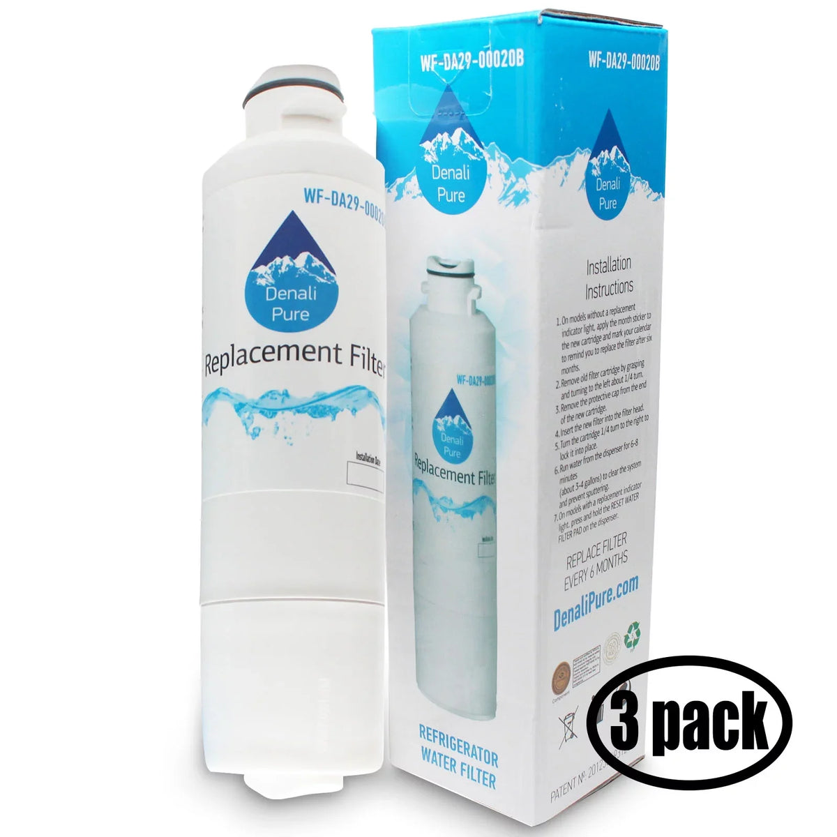 3-Pack Replacement for Samsung RSG307AAWP/ Refrigerator Water Filter - Compatible with Samsung DA29-00020B, DA29-00020A, - Fridge Water Filter Cartridge