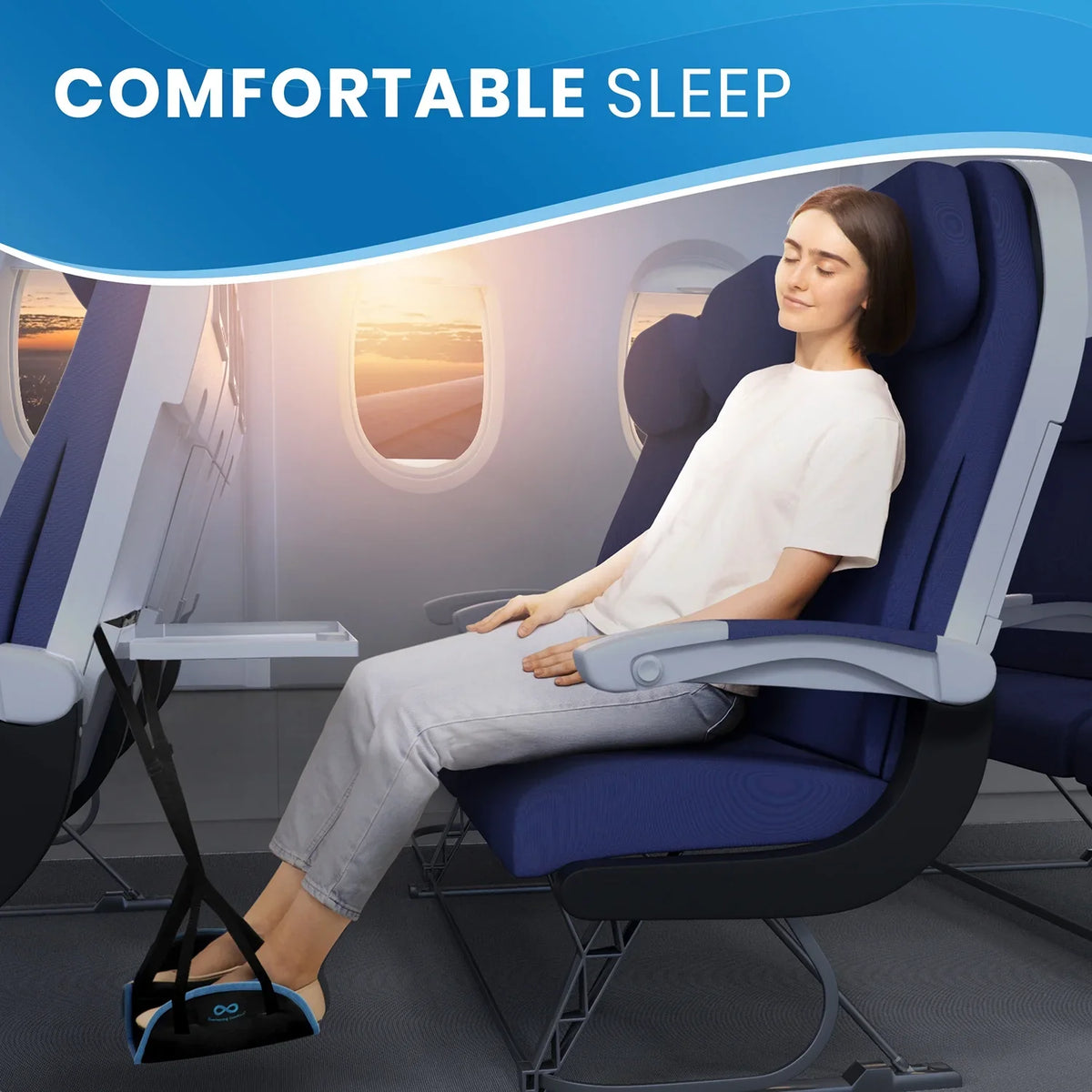 Everlasting Comfort Airplane Footrest - Ergonomic Adjustable Foot and Heel Hammock - Long Airplane Flight Accessories for Feet - Memory Foam Portable Air Plane Flying Travel Foot Rest - (Black)