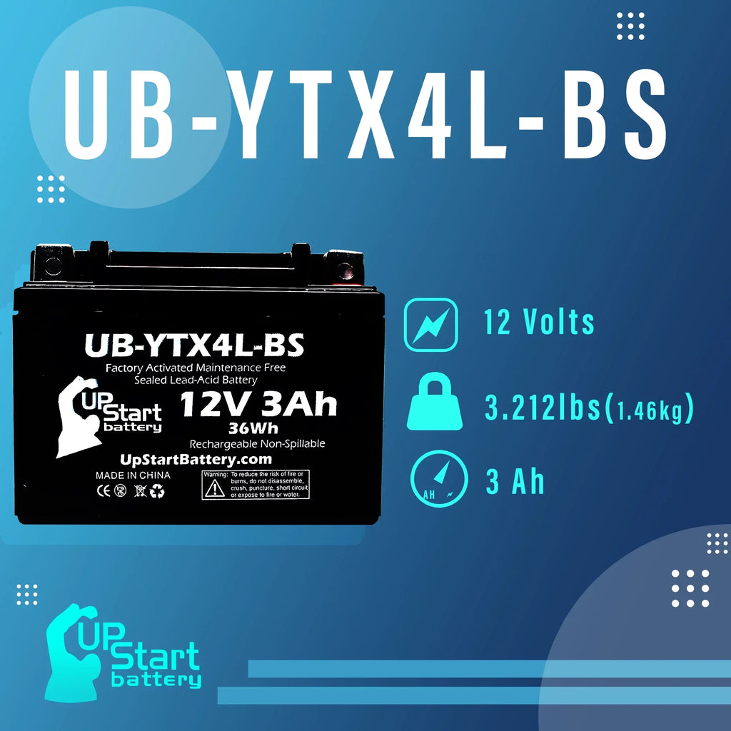 3-Pack UpStart Battery Replacement for 2002 Bombardier (Can-Am) DS90, DS90F, Quest 90CC Factory Activated, Maintenance Free,  Battery - 12V, 3Ah, -YTX4L-