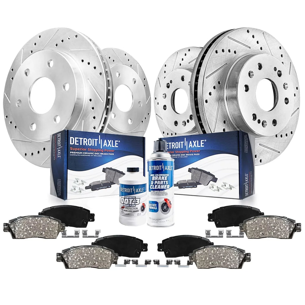 Detroit Axle - Brake Kit for 2014-2018 Chevy  Silverado Sierra 1500, 2015-2020 Suburban Tahoe Yukon  Escalade  Drilled Slotted Brakes Rotors Replacement Ceramic Brake Pads Front & Rear