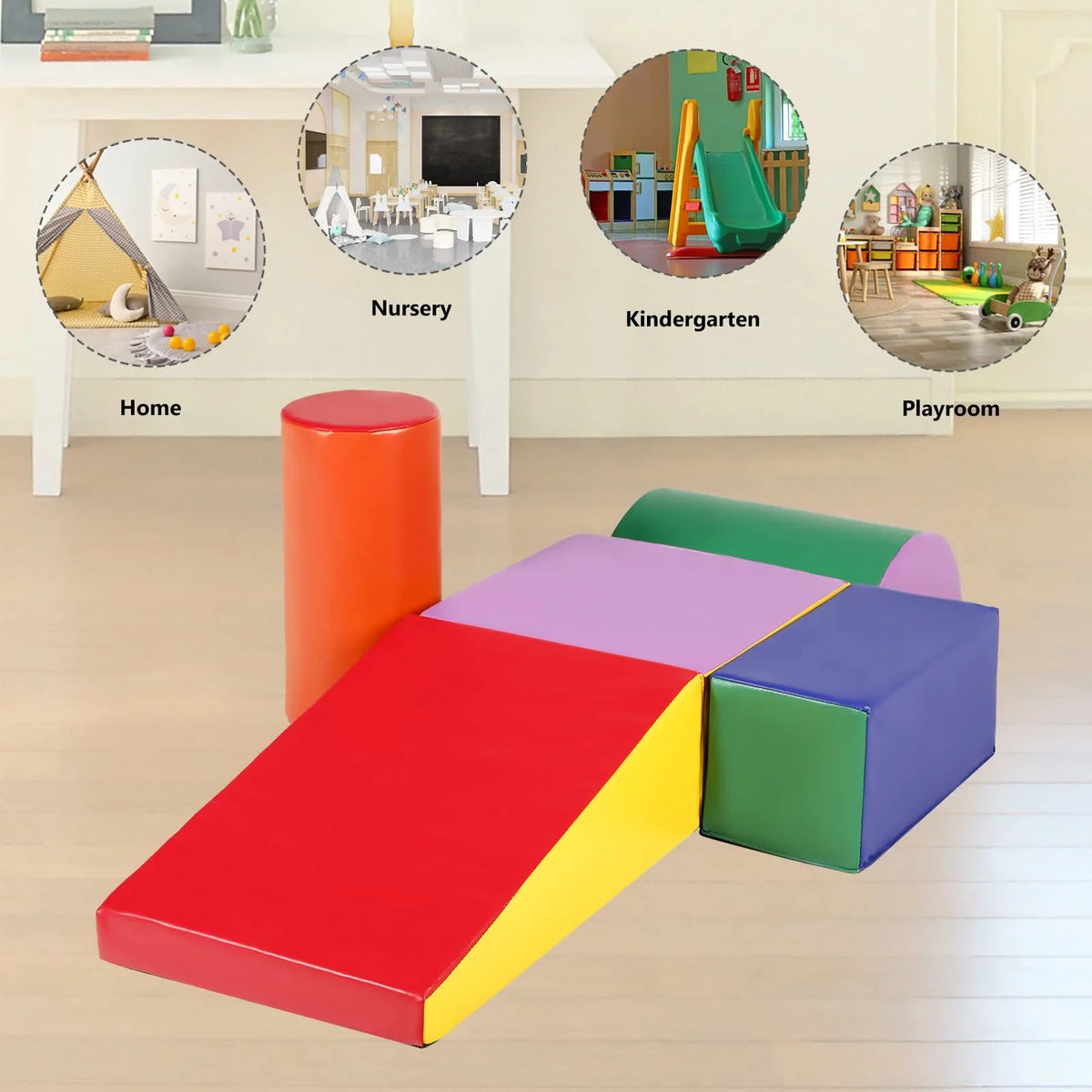 Climb Foam Blocks for Toddler, 5Pcs Soft Baby Climb and Crawl Toy Set Indoor, Red & Yellow
