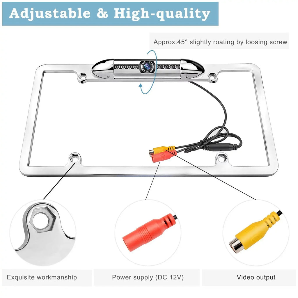 New 12V Car Rear View Backup Camera 8  Night Vision  License Plate Frame