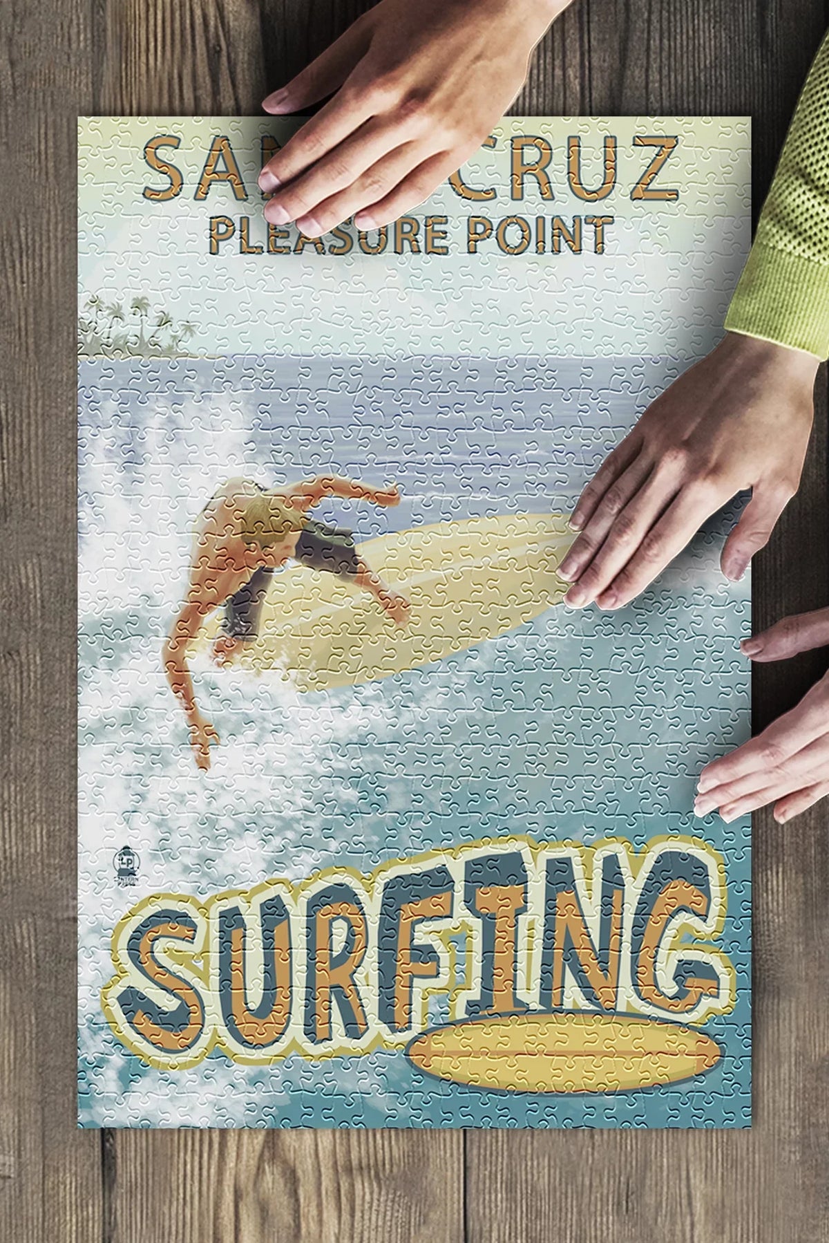 Santa Cruz, California, Pleasure Point Surfer Scene (19x27 inches, Premium 500 Piece Jigsaw Puzzle for Adults and Family, Made in )