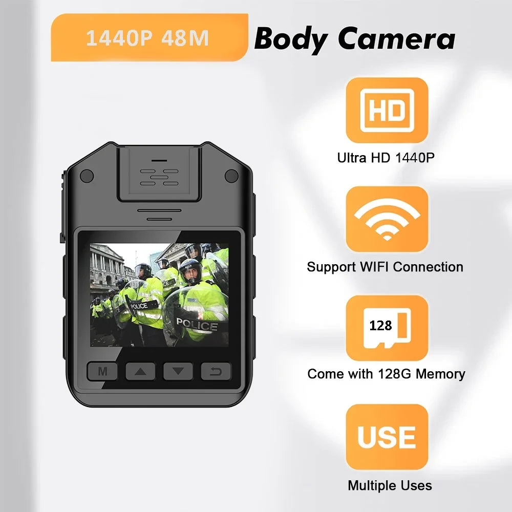 1440P Mini Body Camera - 128GB Wearable Police Body Camcorder with Night Vision - Waterproof Body Cam with Audio and Video Recording for Law Enforcement Security Guard Home