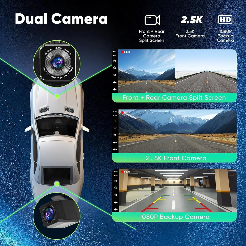 Portable Wireless Carplay Car Stereo with 2.5K Dash Cam - 9"   Screen, Android Auto, 1080p Backup Camera, Loop Recording, Bluetooth,  Navigation Head Unit, Car Radio Receiver