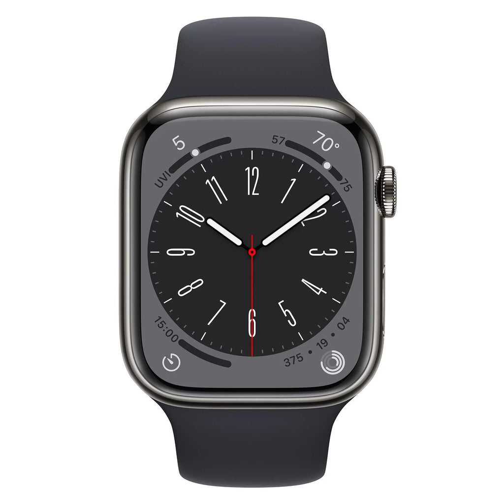 Restored Apple Watch Gen 8 Series 8 Cell 45mm Graphite Stainless Steel - Midnight Sport Band MNW13LL/A (Refurbished)