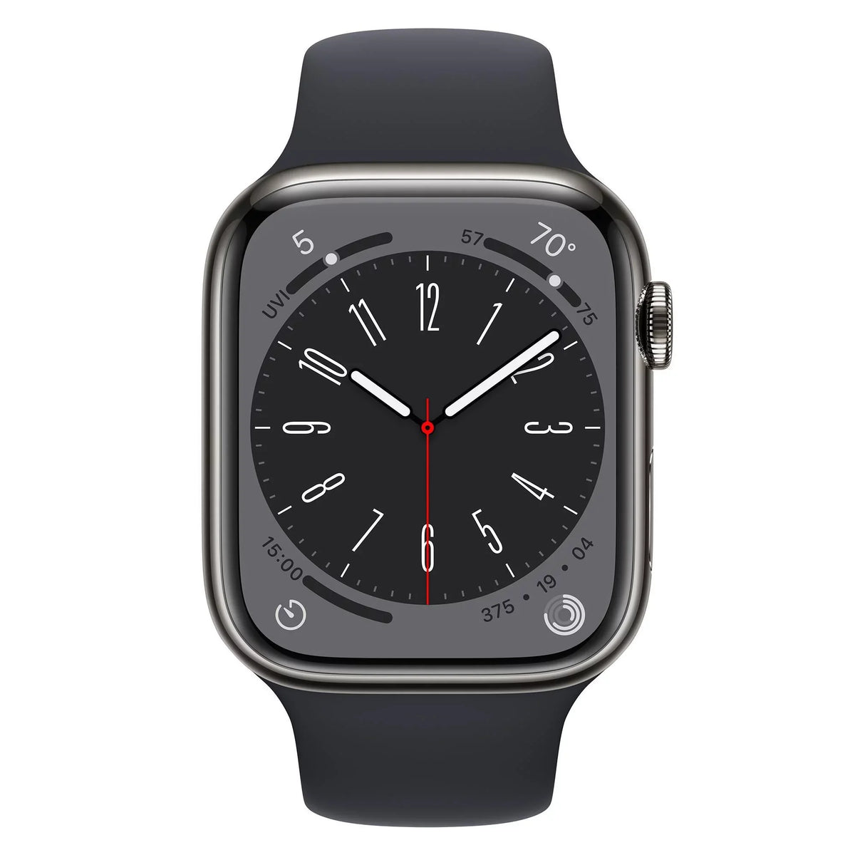 Restored Apple Watch Gen 8 Series 8 Cell 45mm Graphite Stainless Steel - Midnight Sport Band MNW13LL/A (Refurbished)