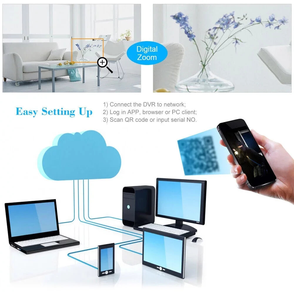 KKmoon  Video Recorder & 8 Cameras Set Recording System 16CH 1080P Full High Definition / /Analog///   Digital Video Recorder  P2P Remote Phone Monitoring for Home