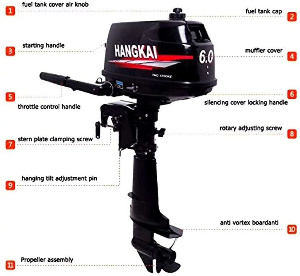 6HP 2-Stroke Outboard Moto Fishing Inflatable Boat Engine Water Cooling  System Durable Cast Aluminum Construction