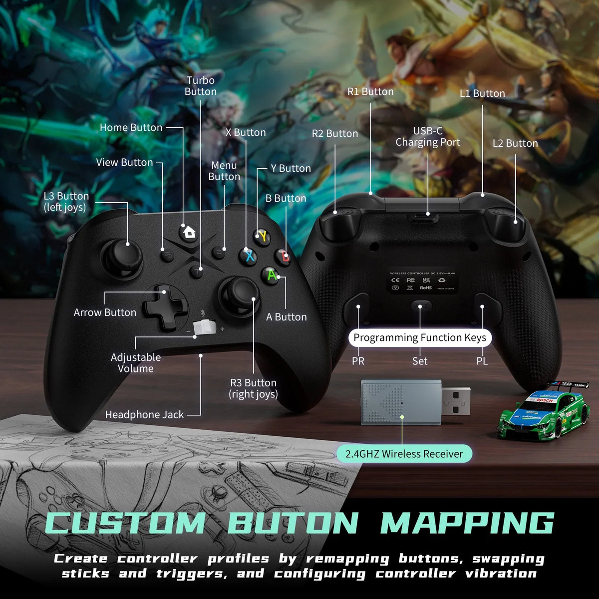 Bonacell Xbox Controller Wireless, (Watch Video to Update )Game Controller for Xbox one, Xbox One S/X, Xbox Series X/S Consoles, with Dual Vibration/Stable Connection/3.5mm Headphone Jack