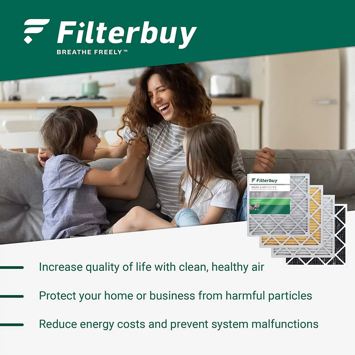 Filterbuy 20x25x4  8 Pleated   Furnace Air Filters (3-Pack)