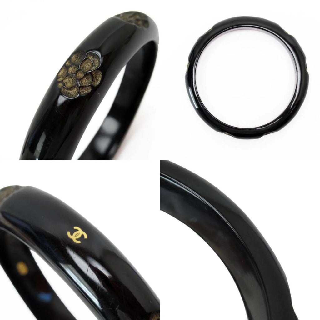 Pre-Owned  Bangle Bracelet Camellia Coco Mark Wood Black/Beige Women's (Good)