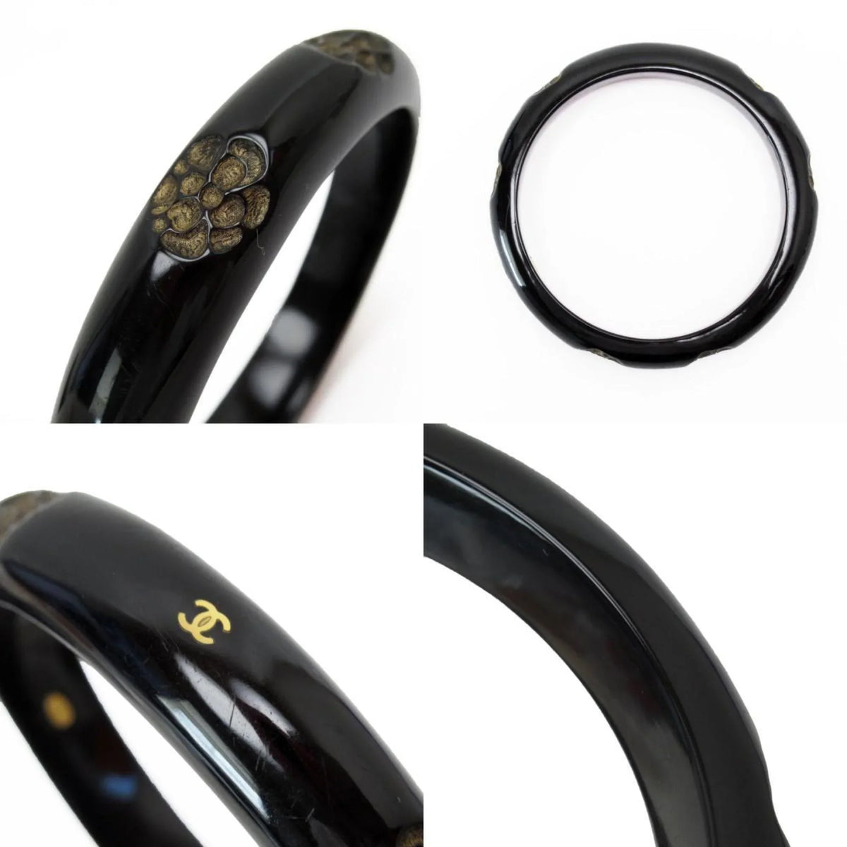Pre-Owned  Bangle Bracelet Camellia Coco Mark Wood Black/Beige Women's (Good)