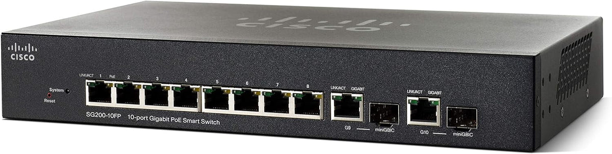 Cisco Small Business Smart SG200-10FP - Switch - managed - 8 x 10/100/1000 (PoE) + 2 x 10/100/1000 - desktop, rack-mountable - PoE (62 W) - refurbished