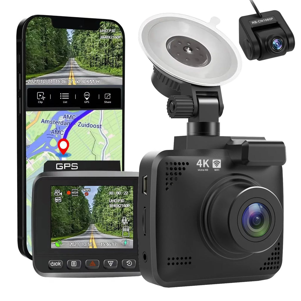 4K Dash Cam for Cars, Dash Cam Front and Rear with Night Vision, 2160P  Car Camera, 170° Wide Angle Driving Recorder with G-Sensor, Parking Monitor, Loop Recording, , Built-in WiFi &
