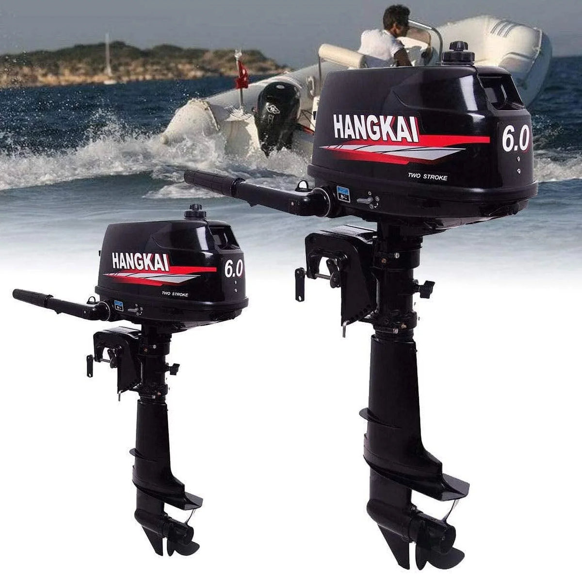 6HP 2-Stroke Outboard Moto Fishing Inflatable Boat Engine Water Cooling  System Durable Cast Aluminum Construction