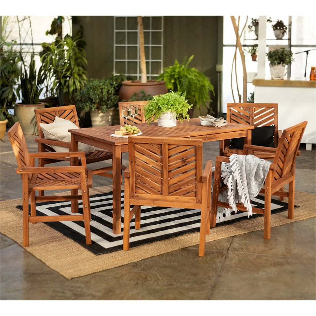 Vincent 7-Piece Chevron Outdoor Patio Dining Set - Brown