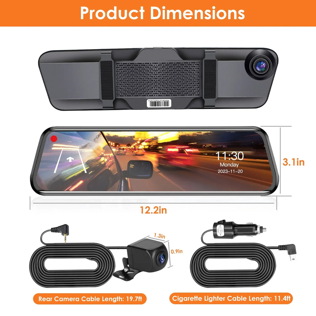 4K iMounTEK Car  12in Dash Cam Camcorder Camera Recorder with 170° Angle Loop Recording Motion Detection Night Vision Voice Control  Control G-sensor