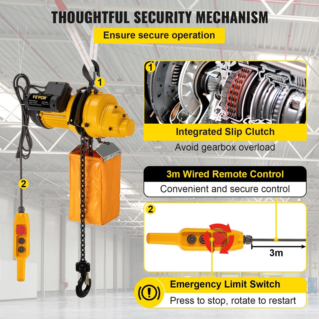 Lift Electric Hoist, 1100 lbs Electric Winch w/ 10ft Wired Remote Control, 110V Overhead Crane Garage Ceiling Pulley Winch of 14.8ft Lift Height, Used In Factories, Warehouses, Construction