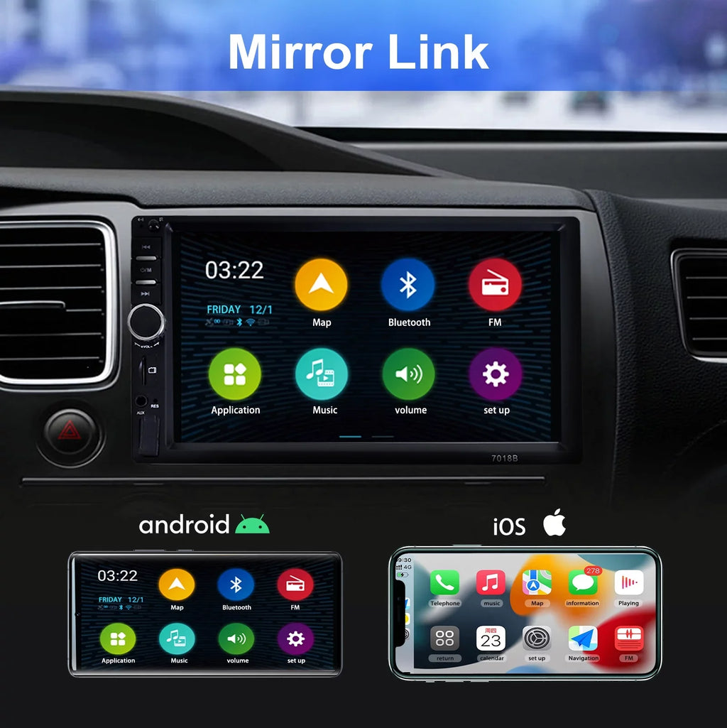 7" Car Stereo Double Din Bluetooth Car Radio Touch Screen Car Radio Audio Receiver  Radio with Backup Camera - Support Mirror Link///, Hands Free Calling