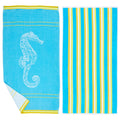 Great Bay Home Cotton Printed 2-Pack Beach Towel  (2 Pack - 30" x 60", Seahorse Blue / Yellow)